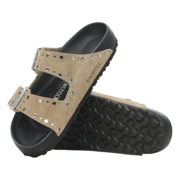 Birkenstock Arizona Rivets Sandals Taupe Suede Leather 40 W9 M7 Narrow - Picture 2 of 11